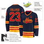 Custom Name Number Hockey Jersey Red-Gold Personalized Navy Team Jersey Personalized Navy Red-Gold Hockey Jersey Team Custom