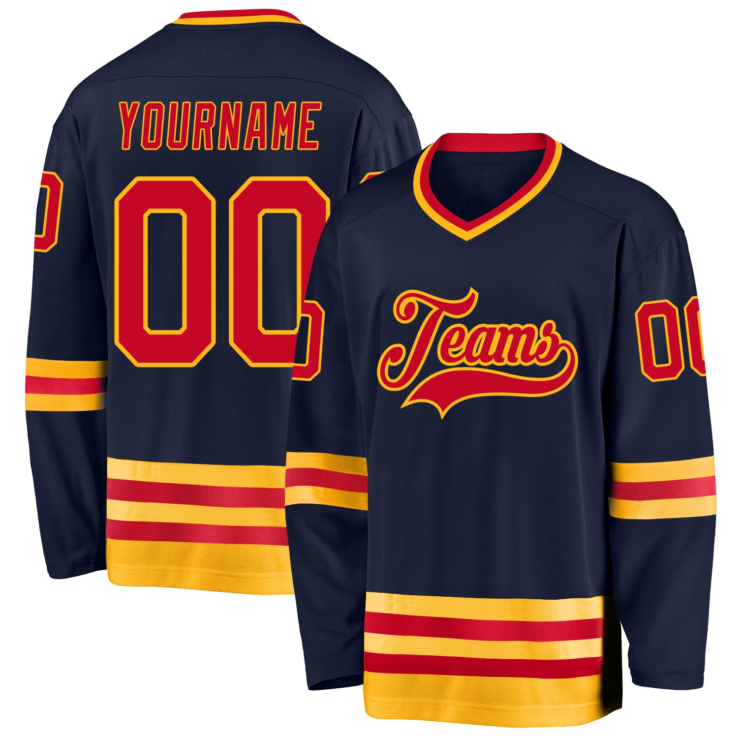 Custom Name Number Hockey Jersey Red-Gold Personalized Navy Team Jersey Personalized Navy Red-Gold Hockey Jersey Team Custom