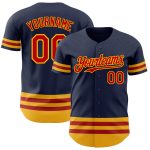 Custom Name and Number Authentic Baseball Jersey in Navy Red Gold Line - Personalized Team Apparel Personalized Navy Red-Gold