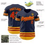 Custom Name and Number Authentic Baseball Jersey in Navy Red Gold Line - Personalized Team Apparel Personalized Navy Red-Gold