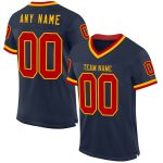 Customizable Throwback Football Jersey with Personalized Name and Number in Navy Red-Gold Mesh Personalized Navy Red-Gold