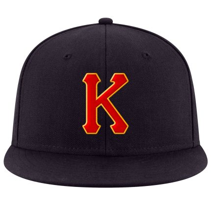 Custom Team Name Number Adjustable Snapback Hat - Personalized Navy Red-Gold Stitched Cap Personalized Navy Red-Gold Stitched
