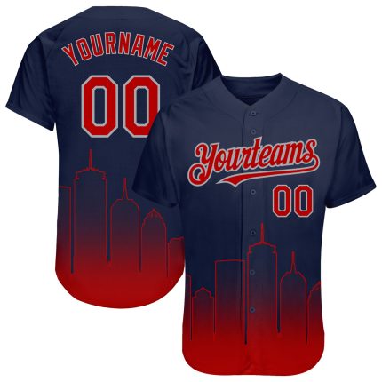 Custom Boston Red-Gray 3D Fade Fashion Baseball Jersey - Personalized Team Name and Number Personalized Navy Red-Gray 3D