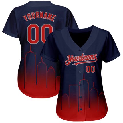 Custom Boston Red-Gray 3D Fade Fashion Baseball Jersey - Personalized Team Name and Number Personalized Navy Red-Gray 3D