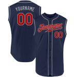 Custom Name Number Personalized Baseball Jersey - Navy Red-Gray Authentic Sleeveless Team Jersey Personalized Navy Red-Gray
