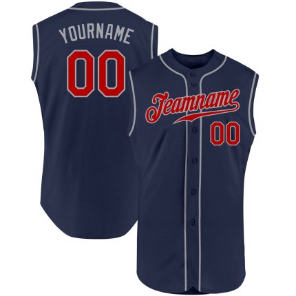 Custom Name Number Personalized Baseball Jersey - Navy Red-Gray Authentic Sleeveless Team Jersey Personalized Navy Red-Gray