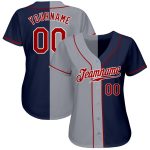 Custom Name and Number Personalized Baseball Jersey - Navy Red-Gray Authentic Split Fashion Jersey Personalized Navy Red-Gray