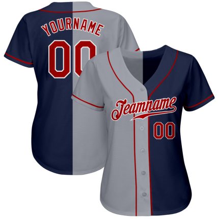 Custom Name and Number Personalized Baseball Jersey - Navy Red-Gray Authentic Split Fashion Jersey Personalized Navy Red-Gray