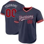 Custom Name and Number Authentic Throwback Baseball Jersey - Personalized Navy Red-Gray Team Jersey Personalized Navy Red-Gray