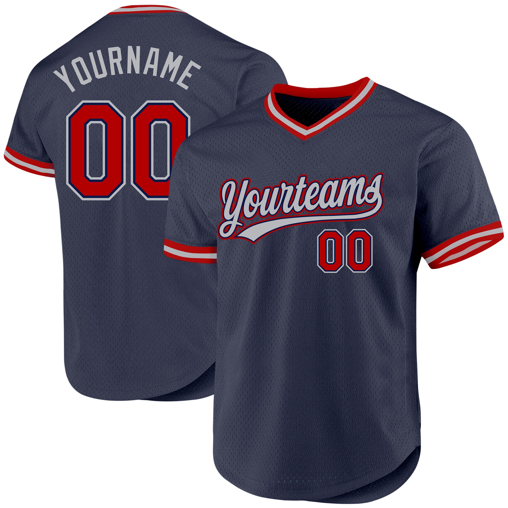 Custom Name and Number Authentic Throwback Baseball Jersey - Personalized Navy Red-Gray Team Jersey Personalized Navy Red-Gray