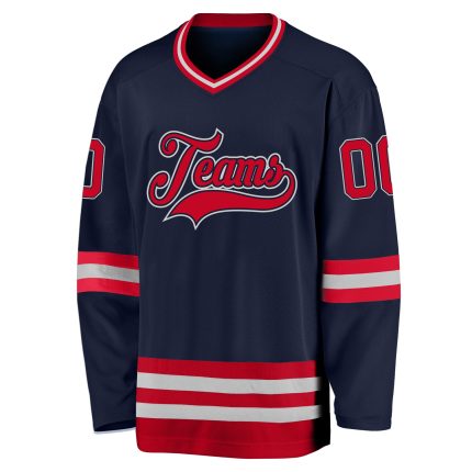 Custom Name and Number Hockey Jersey - Personalized Navy Red-Gray Team Jersey Personalized Navy Red-Gray Hockey Jersey Team