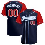 Custom Name & Number Baseball Jersey, Personalized Navy Red-Light Blue Authentic Raglan Sleeves Personalized Navy Red-Light