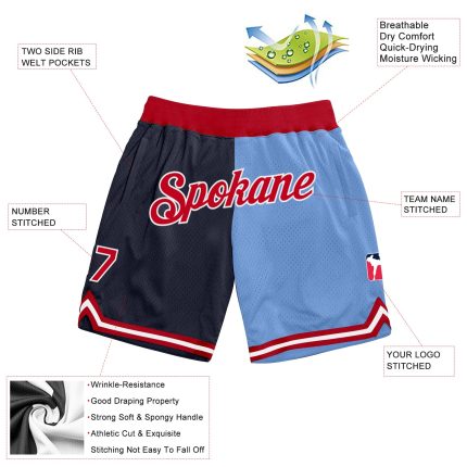 Custom Team Basketball Shorts with Name and Number - Personalized Navy Red Light Blue Authentic Throwback Fashion Personalized