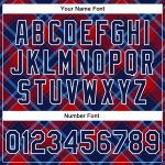 Personalized Navy and Light Blue Checkered 3D Pattern Bomber Varsity Letterman Jacket Personalized Navy Red-Light Blue Check