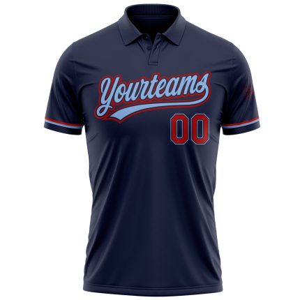 Custom Team Golf Polo Shirt with Name and Number - Personalized Navy and Light Blue Performance Vapor Design Personalized