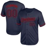 Personalized Authentic Baseball Jersey - Navy Red Mesh Throwback Design Personalized Navy Red Mesh Authentic Throwback Baseball