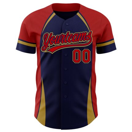 Custom Name and Number Baseball Jersey - Personalized 3D Pattern Design in Navy, Red, and Old Gold Personalized Navy Red-Old