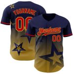 Personalized Gradient Twinkle Star Baseball Jersey with Custom Name and Number - Navy Red-Old Gold 3D Pattern Design Personalized