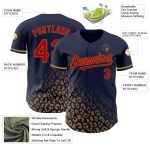 Custom Name and Number Leopard Print Baseball Jersey - Personalized 3D Pattern Design in Navy, Red, and Old Gold Personalized