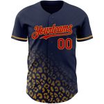 Custom Name and Number Leopard Print Baseball Jersey - Personalized 3D Pattern Design in Navy, Red, and Old Gold Personalized