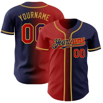 Personalized Custom Name and Number Navy Red-Old Gold Gradient Baseball Jersey - Authentic Team Gear Personalized Navy Red-Old
