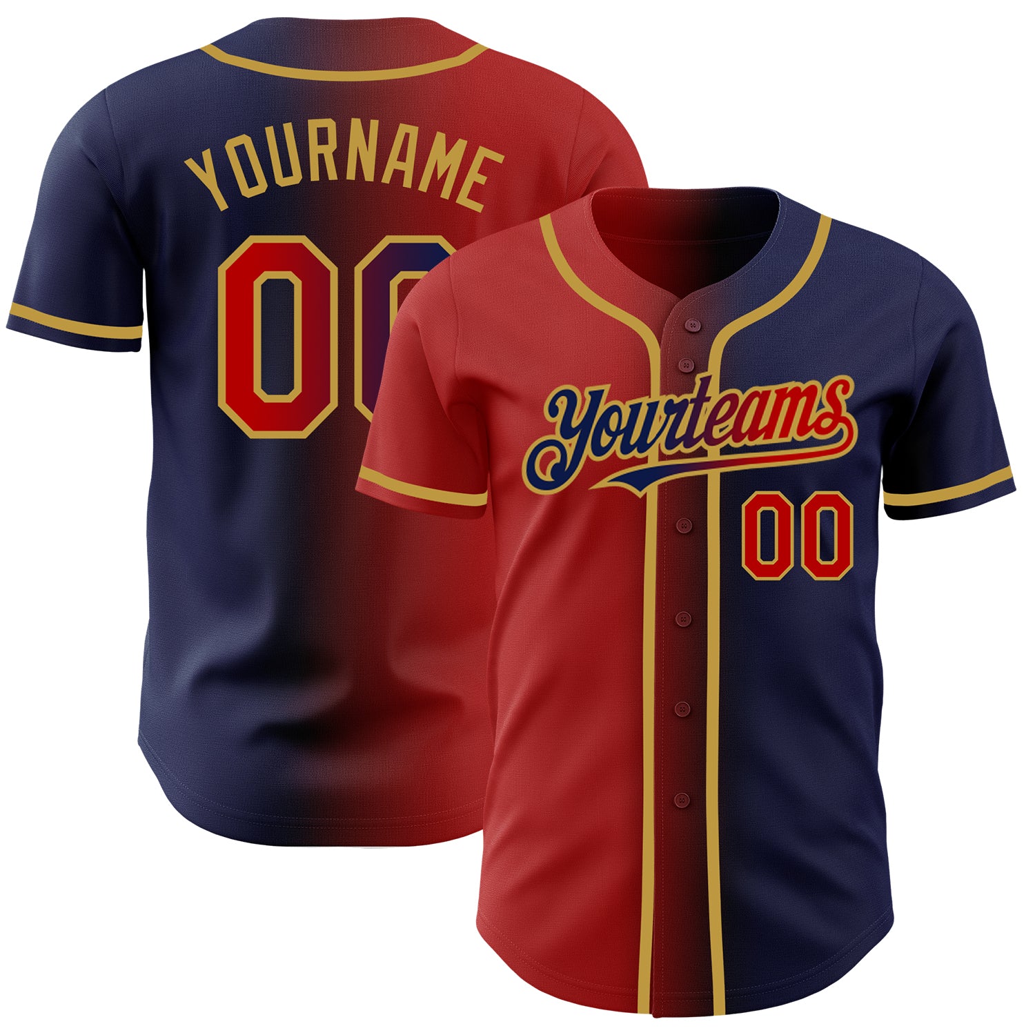 Personalized Custom Name and Number Navy Red-Old Gold Gradient Baseball Jersey - Authentic Team Gear Personalized Navy Red-Old