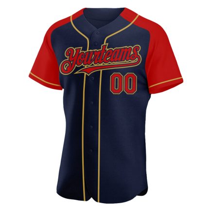 Custom Team Baseball Jersey with Personalized Name and Number - Navy Red Gold Authentic Raglan Sleeves Personalized Navy