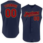 Personalized Sleeveless Baseball Jersey in Navy, Red, and Gold - Authentic Sports Apparel Personalized Navy Red-Old Gold