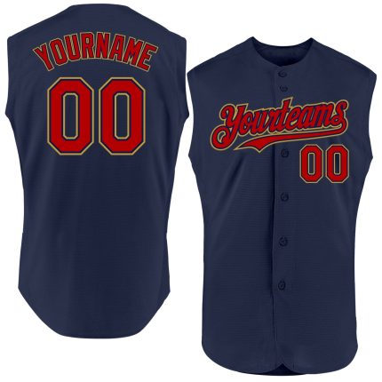 Personalized Sleeveless Baseball Jersey in Navy, Red, and Gold - Authentic Sports Apparel Personalized Navy Red-Old Gold