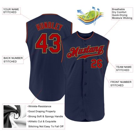Custom Name and Number Sleeveless Baseball Jersey - Personalized Navy Red-Old Gold Team Jersey Personalized Navy Red-Old