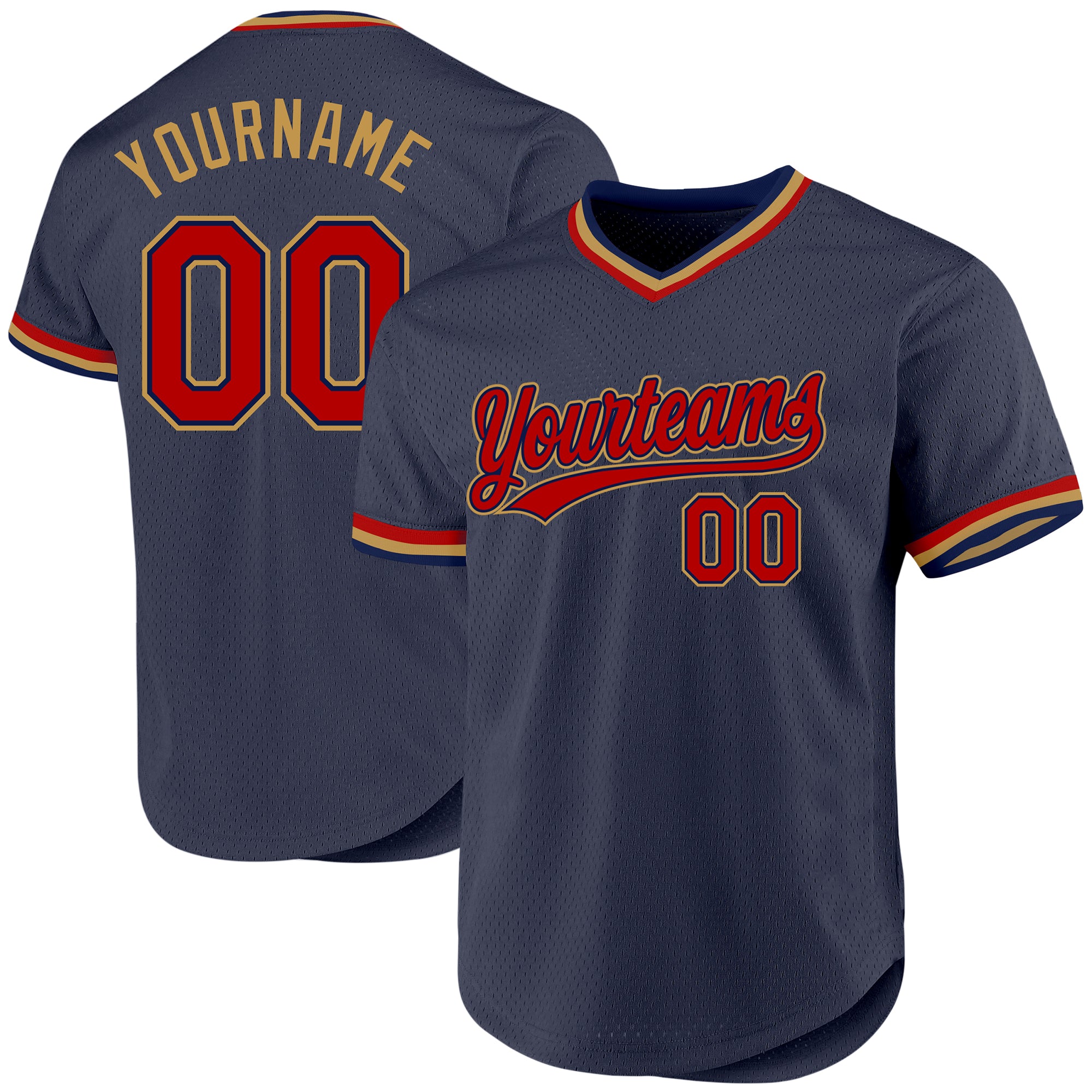 Custom Name and Number Authentic Throwback Baseball Jersey in Navy Red and Old Gold - Personalized Team Gear Personalized