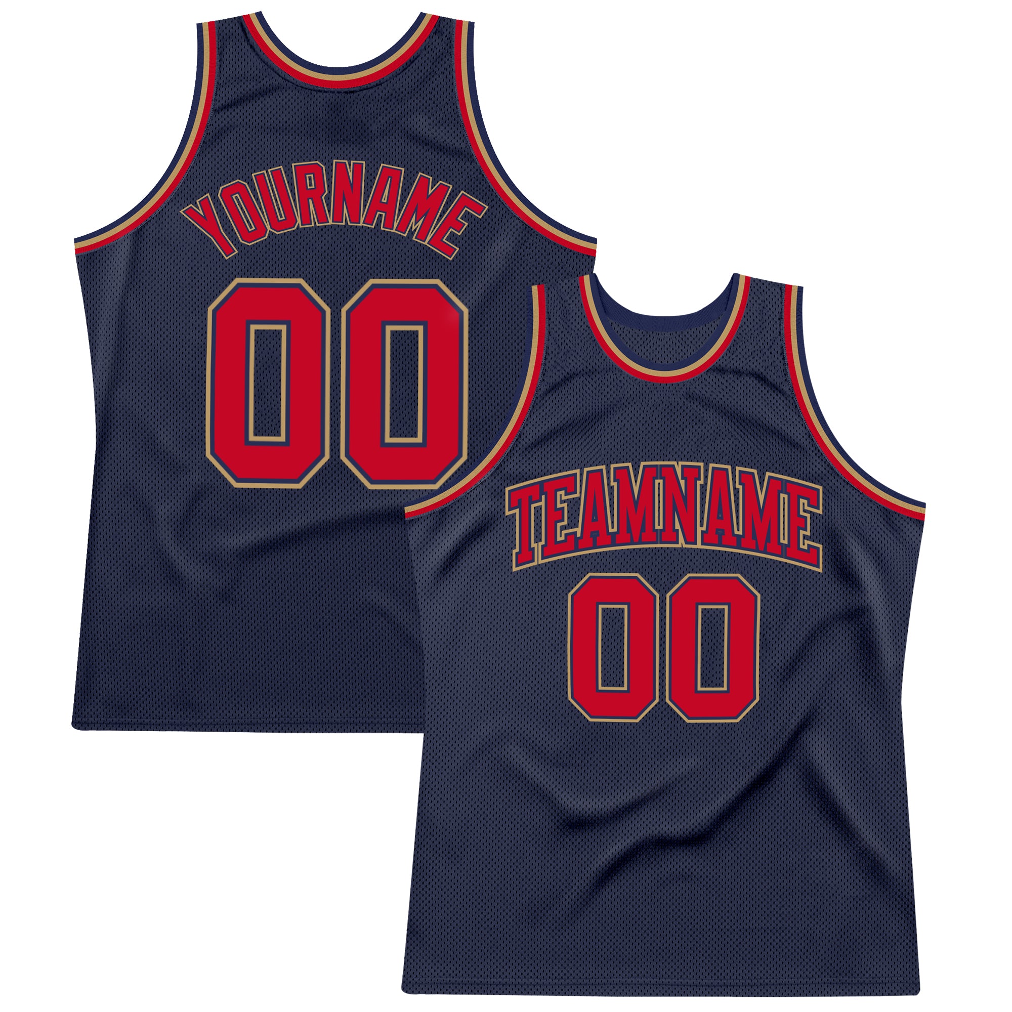 Custom Name Number Authentic Basketball Jersey - Personalized Navy Red Gold Throwback Team Jersey Personalized Navy Red-Old