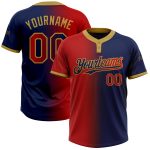 Custom Name and Number Unisex Softball Jersey - Personalized Navy, Red, and Gold Gradient Two-Button Design Personalized