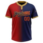 Custom Name and Number Unisex Softball Jersey - Personalized Navy, Red, and Gold Gradient Two-Button Design Personalized