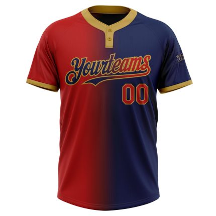 Custom Name and Number Unisex Softball Jersey - Personalized Navy, Red, and Gold Gradient Two-Button Design Personalized