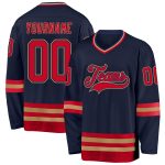 Custom Name and Number Hockey Jersey in Navy Red Old Gold - Personalized Team Apparel Personalized Navy Red-Old Gold Hockey