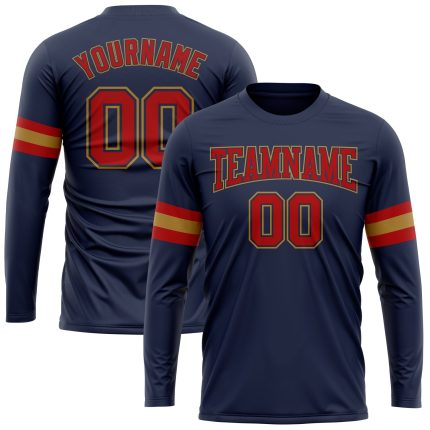 Personalized Salute To Service T-Shirt with Custom Name & Number - Navy Red and Old Gold Long Sleeve Performance Shirt Personalized