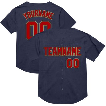 Personalized Throwback Baseball Jersey in Navy Red and Old Gold Mesh, Customizable Design, Perfect for Fans Personalized