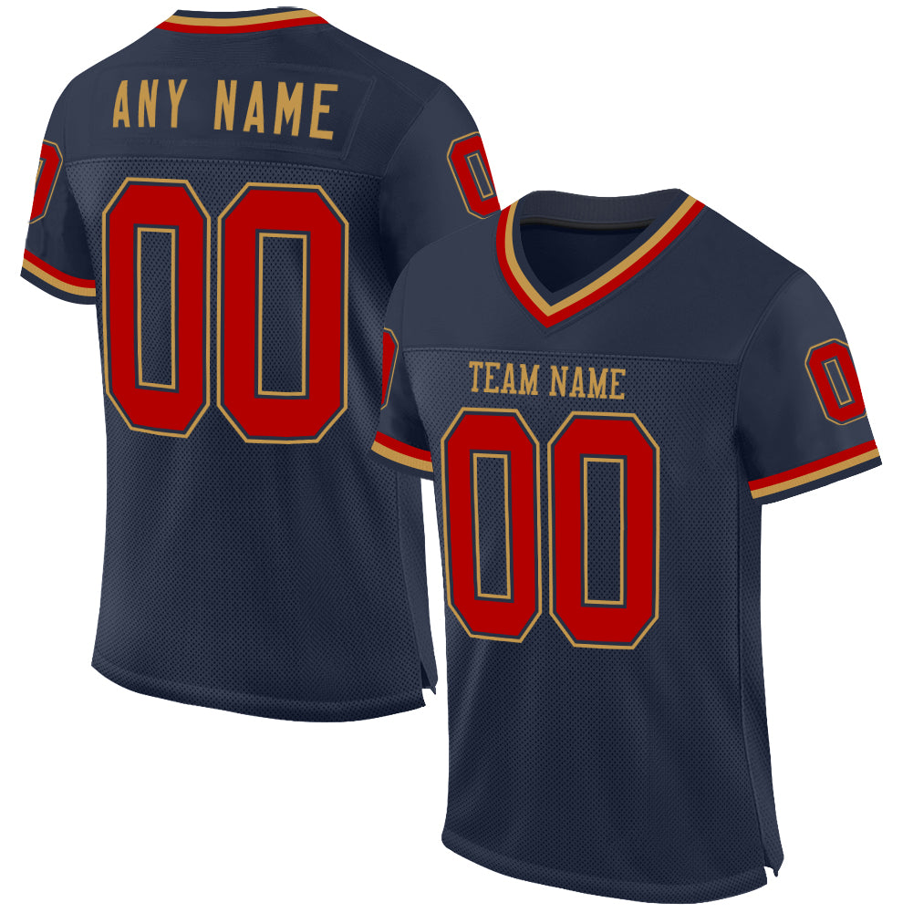 Personalized Custom Name and Number Throwback Football Jersey - Navy Red Old Gold Mesh Team Jersey Personalized Navy Red-Old