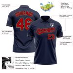 Custom Team Name Number Performance Polo Shirt Navy Red Gold Golf Personalized Navy Red-Old Gold Performance Vapor Golf Polo