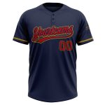 Custom Name Number Two-Button Softball Jersey Unisex Navy Red/Gold - Personalized Team Apparel Personalized Navy Red-Old