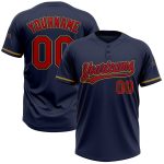 Custom Name Number Two-Button Softball Jersey Unisex Navy Red/Gold - Personalized Team Apparel Personalized Navy Red-Old