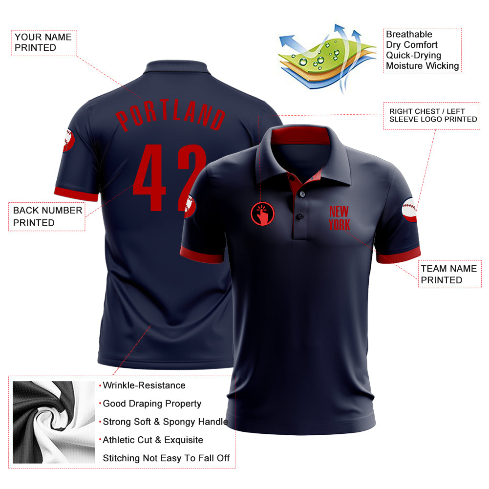 Personalized Navy Red Performance Golf Polo Shirt Team Custom Name and Number Custom Team Name and Number Performance Golf Polo Shirt - Personalized Navy Red Design Personalized Navy Red Performance - Image 3