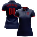 Custom Team Name and Number Performance Golf Polo Shirt - Personalized Navy Red Design Personalized Navy Red Performance