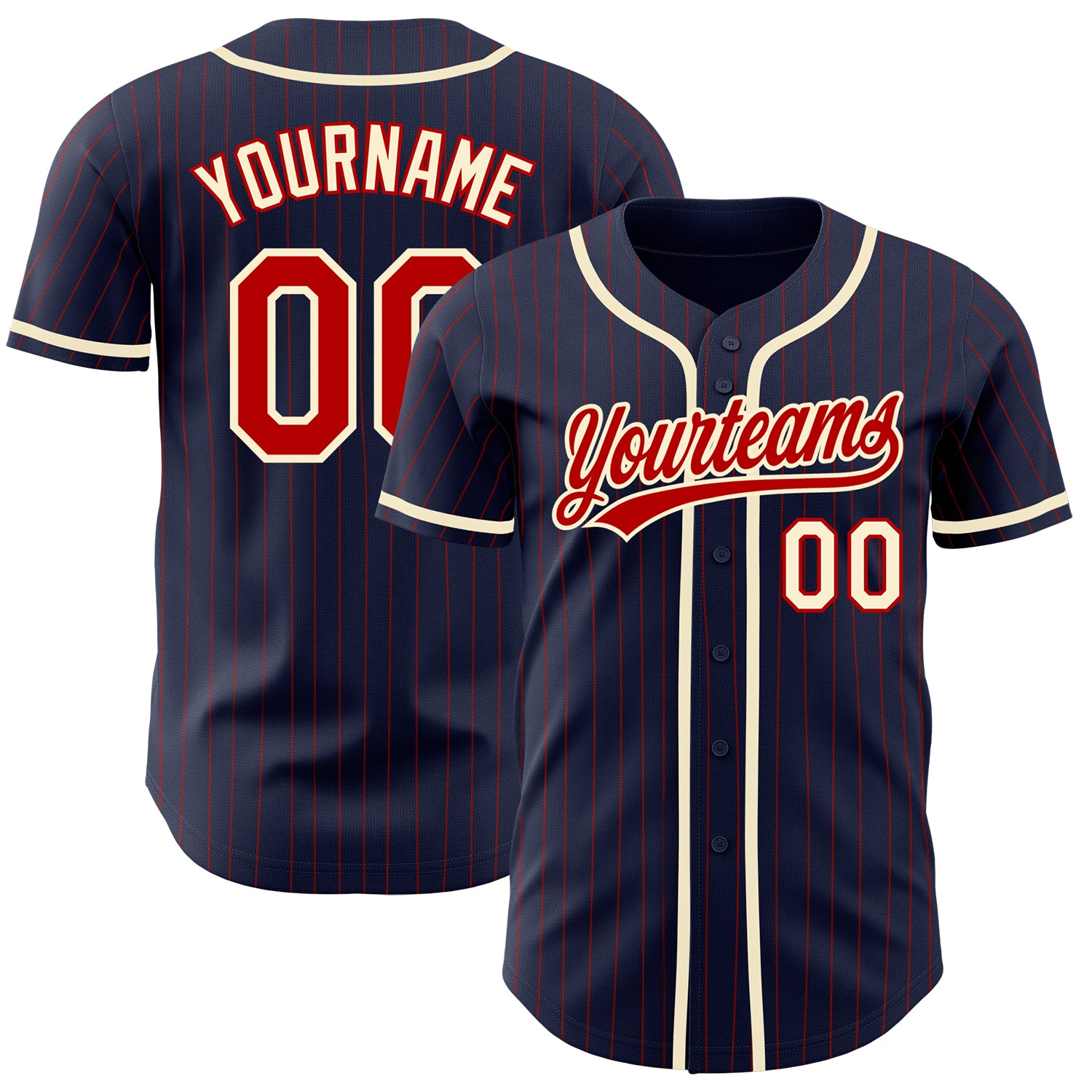 Personalized Custom Name and Number Navy Red Pinstripe Cream Baseball Jersey Authentic Team Apparel Personalized Navy Red