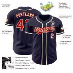 Personalized Custom Name and Number Navy Red Pinstripe Cream Baseball Jersey Authentic Team Apparel Personalized Navy Red