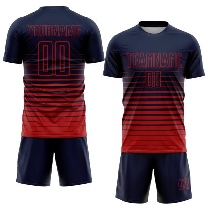 Custom Name and Number Personalized Soccer Jersey - Navy Red Pinstripe Fade Fashion Uniform Personalized Navy Red Pinstripe