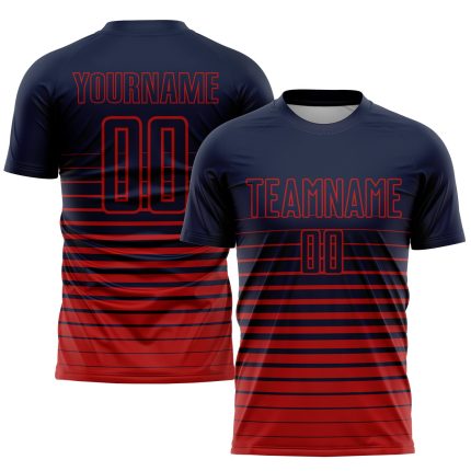 Custom Name and Number Personalized Soccer Jersey - Navy Red Pinstripe Fade Fashion Uniform Personalized Navy Red Pinstripe