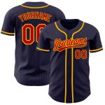 Custom Name Number Baseball Jersey - Personalized Navy Red Pinstripe Gold Authentic Design Personalized Navy Red Pinstripe