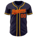 Custom Name Number Baseball Jersey - Personalized Navy Red Pinstripe Gold Authentic Design Personalized Navy Red Pinstripe